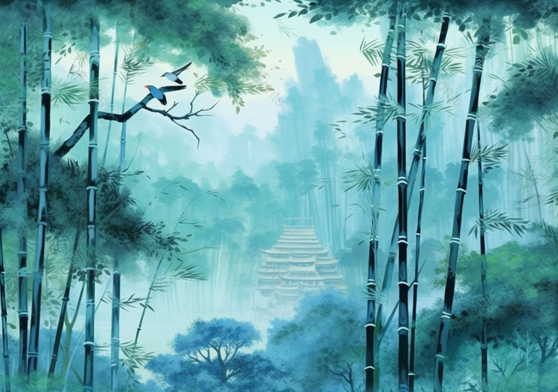 手绘国风意境竹子竹林绿色的山水风景文艺插画,插画/手绘图,插画/手绘图库,插画/手绘图下载,插画/手绘